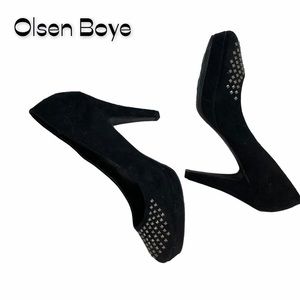 Olsenboye Vegan Black Suede Leather Studded Heels Size 8.5